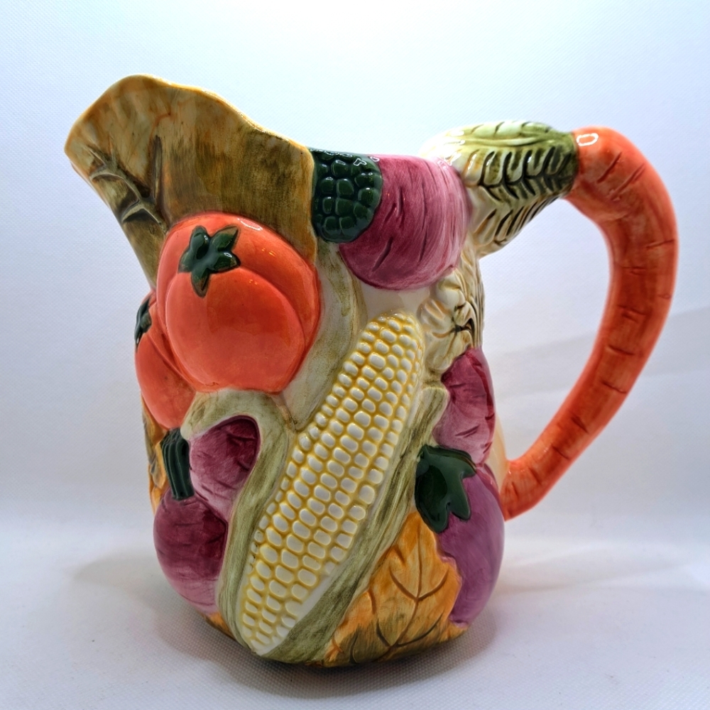 Vintage Lillian Vernon Garden Vegetable Pitcher Ceramic 7.5 Inches Tall